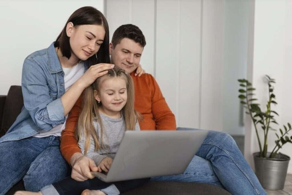 Parents watching over their child