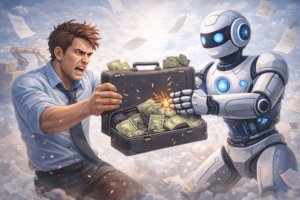 AI and humans working together in the modern workplace, showing automation changing jobs and careers